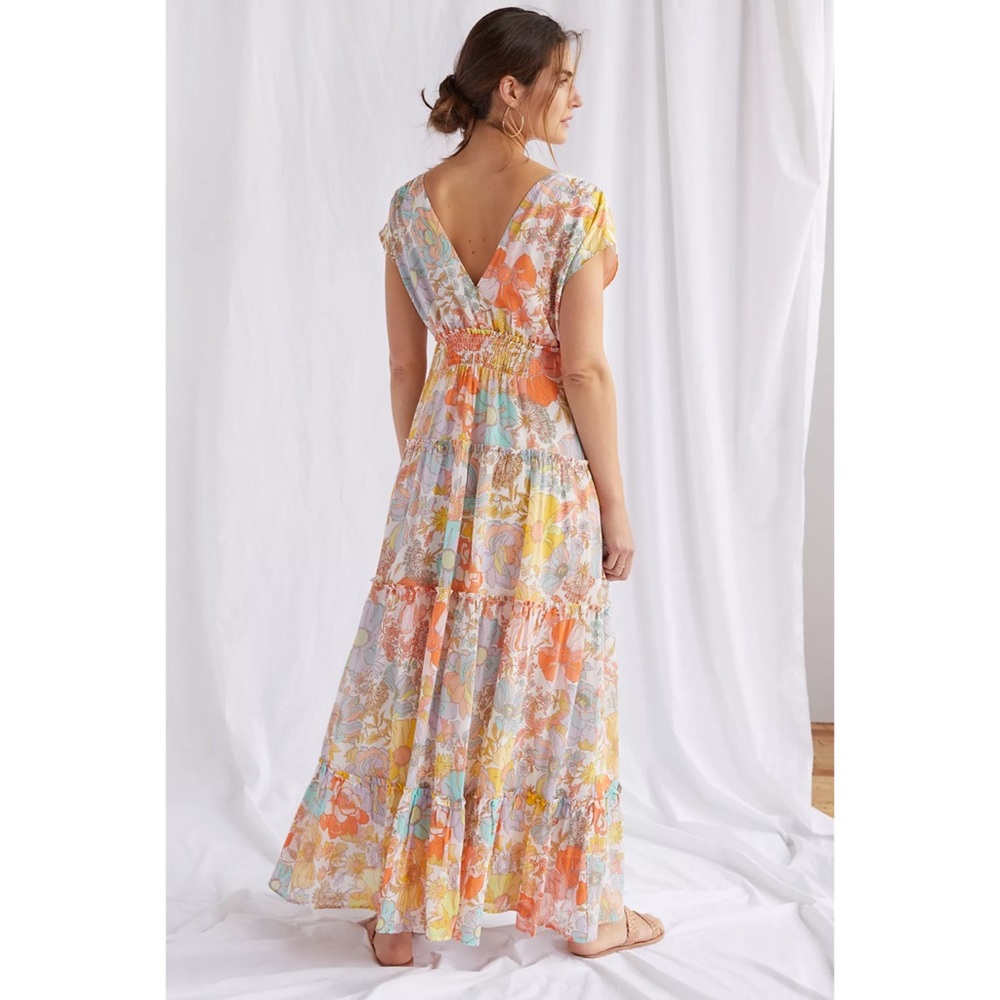 Anthropologie Floral Maxi Dress in Peach, Yellow & Light Blue - Picture 3 of 9